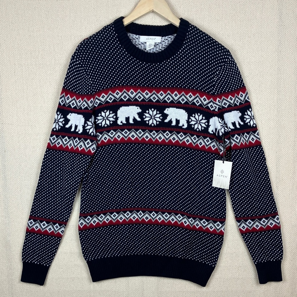 Aspen Polar Bear Fair Isle Nordic Holiday Sweater Men's NWT